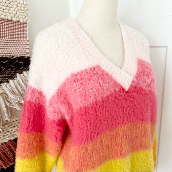 Anthropologie Simone Striped Wool Blend Fuzzy Knit Pullover Sweater Size S - Picture 4 of 9